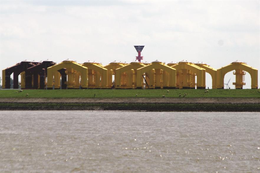 Foundations at Cuxhaven , where there is a dedicated construction area for offshore wind